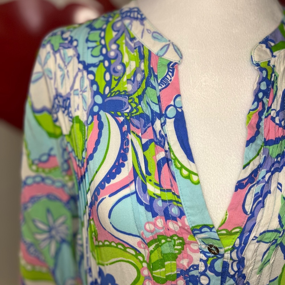 Lilly Pulitzer Tropez Tunic Dress Coverup, Conch Republic print, 3/4 sleeve, L - Picture 6 of 10